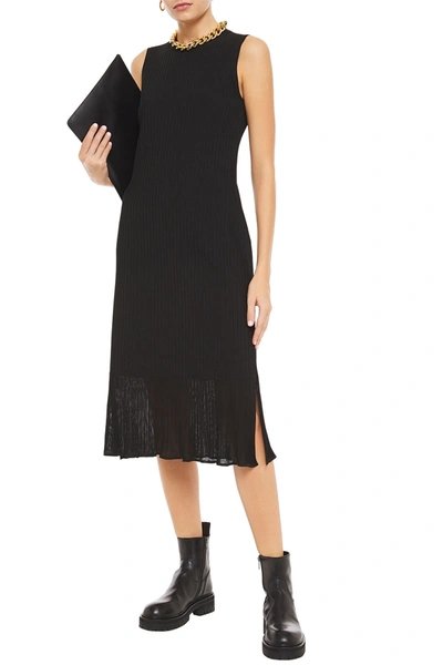 Shop Victoria Beckham Ribbed-knit Dress In Black