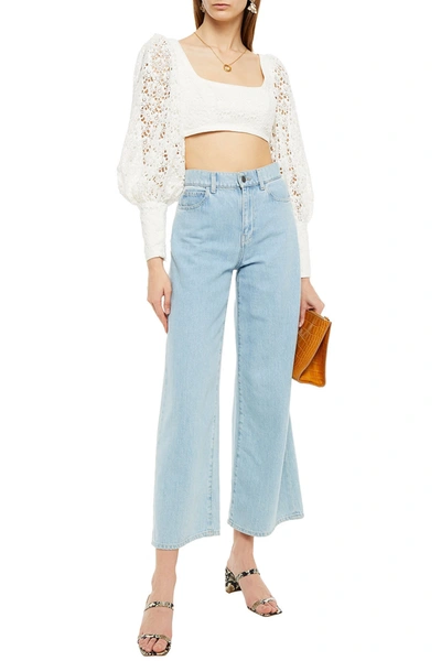 Shop Zimmermann Super Eight Cropped Gathered Guipure Lace Top In White