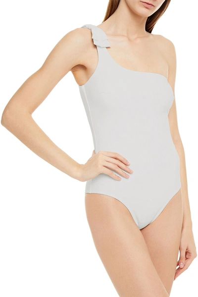 Shop Zimmermann Peggy One-shoulder Bow-embellished Swimsuit In White