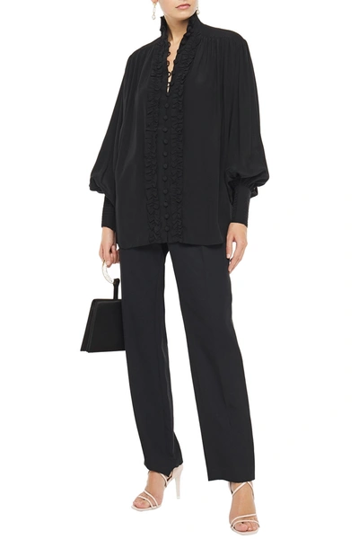 Shop Zimmermann Espionage Ruffle-trimmed Silk Crepe De Chine Blouse In Black