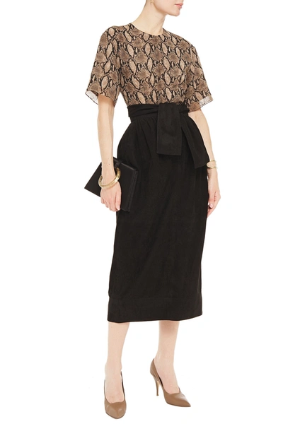 Shop Zimmermann Belted Suede Midi Skirt In Black
