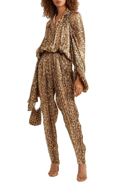 Shop Zimmermann Espionage Tie-neck Leopard-print Silk-satin Jumpsuit In Animal Print