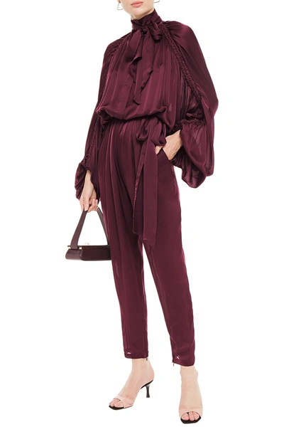 Shop Zimmermann Gathered Washed-silk Jumpsuit In Plum