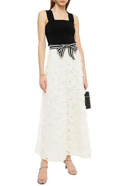 Shop Zimmermann Super Eight Lift Off Belted Linen And Silk-blend Guipure Lace Maxi Skirt In Ivory