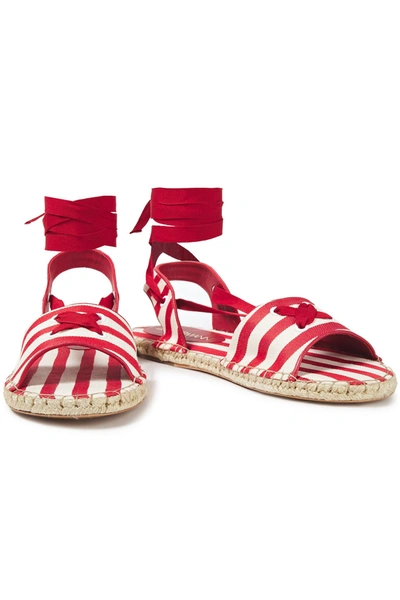 Shop Zimmermann Lace-up Striped Cotton-canvas Espadrille Sandals In Red