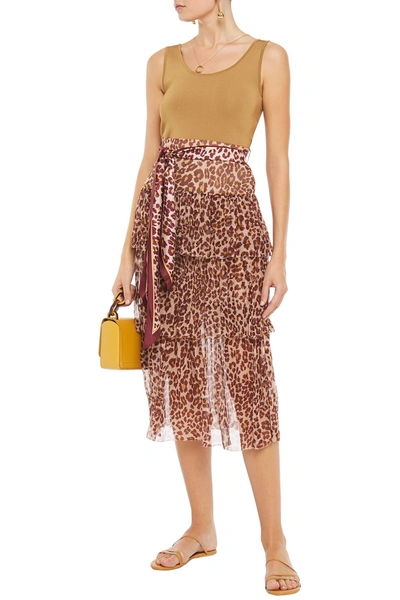 Shop Zimmermann Tiered Leopard-print Silk-crepon Midi Skirt In Animal Print