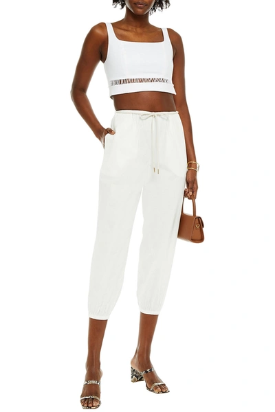 Shop Zimmermann Peggy Cropped Stretch-cotton Tapered Pants In Ivory