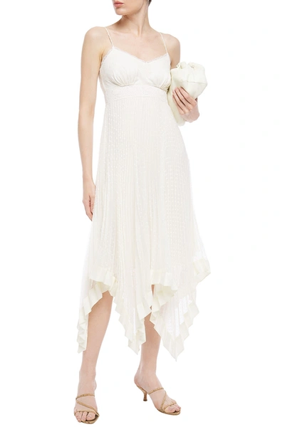 Shop Zimmermann Espionage Lace-trimmed Pleated Swiss-dot Chiffon Midi Slip Dress In Off-white