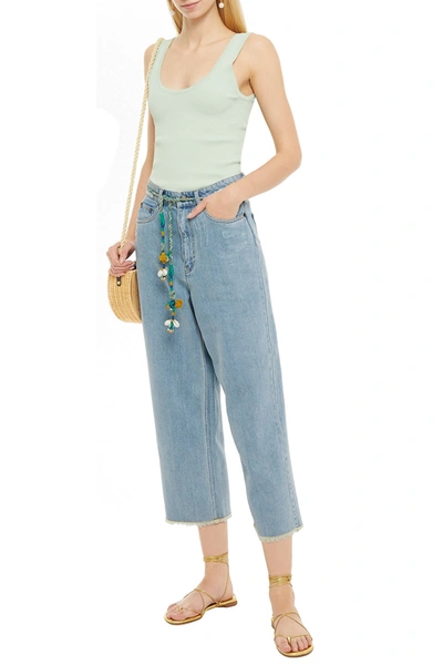 Shop Zimmermann Edie Cropped Embellished High-rise Straight-leg Jeans In Light Denim
