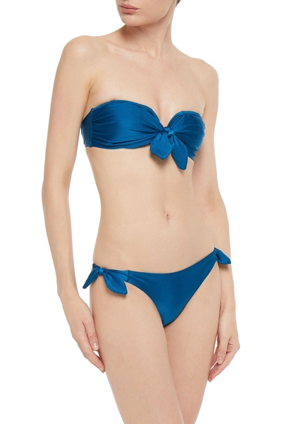 Shop Zimmermann Allia Tie Knotted Metallic Bandeau Bikini In Storm Blue
