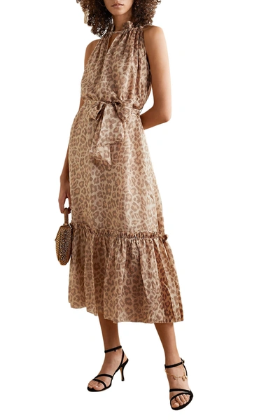 Shop Zimmermann Kirra Belted Tiered Leopard-print Silk Midi Dress In Sand