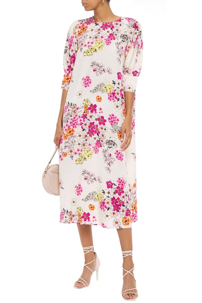 Shop Bytimo Floral-print Jacquard Midi Dress In Cream