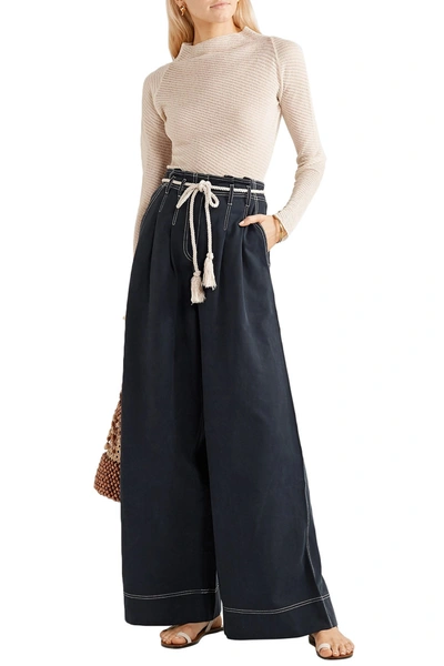 Shop Ulla Johnson Soren Belted Tencel And Cotton-blend Wide-leg Pants In Navy
