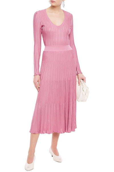 Shop Casasola Moderata Ribbed-knit Midi Dress In Pink