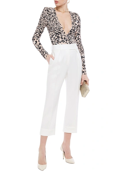 Shop Alexandre Vauthier Crystal-embellished Leopard-print Stretch-jersey Bodysuit In Blush