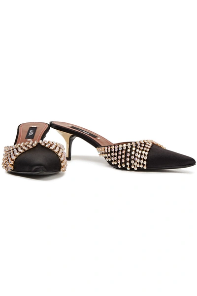 Shop Area Crystal-embellished Patent-leather Mules In Black