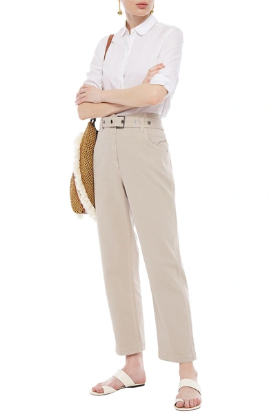 Shop Brunello Cucinelli Belted High-rise Straight-leg Jeans In Neutral