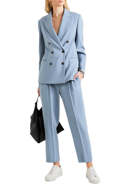 Shop Brunello Cucinelli Layered Wool-blend Stretch-twill Blazer In Sky Blue