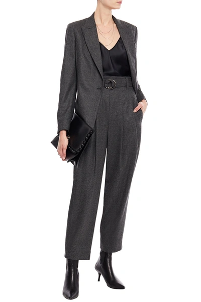 Shop Brunello Cucinelli Belted Pleated Wool-blend Twill Tapered Pants In Dark Gray
