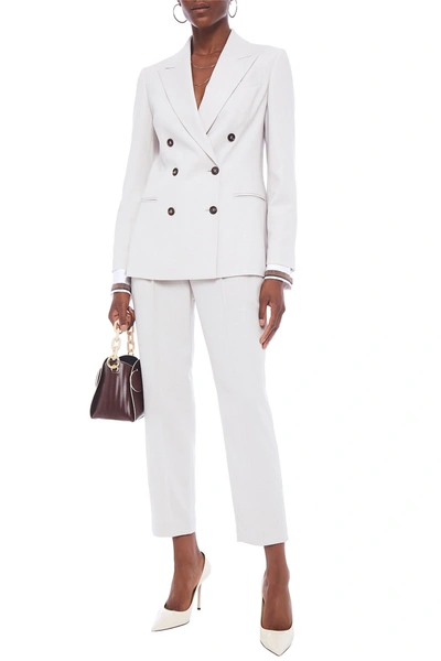Brunello Cucinelli Double-breasted Wool-blend Twill And Stretch-cotton Poplin Blazer In Stone