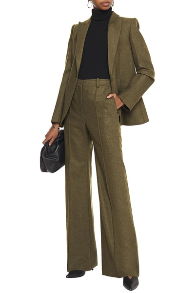Shop Victoria Beckham Wool-flannel Flared Pants In Army Green