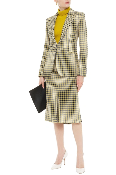 Shop Victoria Beckham Houndstooth Wool-blend Blazer In Mustard