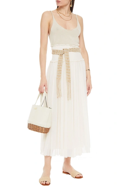 Shop Zimmermann Freja Belted Crinkled Cotton And Silk-blend Midi Skirt In Ecru