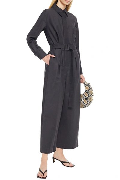 Shop Lvir Belted Cotton-blend Jumpsuit In Charcoal