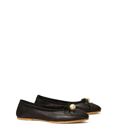 Shop Tory Burch Charm Ballet Flat In Perfect Black / Perfect Black / White