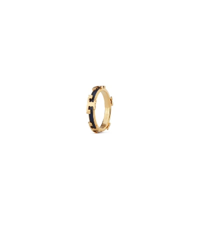 Shop Tory Burch Serif-t Enameled Stackable Ring In Tory Gold/tory Navy
