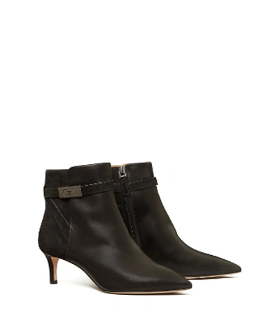 Shop Tory Burch T Hardware Mixed-materials Ankle Boot In Perfect Black / Perfect Black