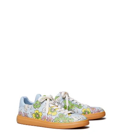 Shop Tory Burch Howell Court Printed Sneaker In Blue Wallpaper Floral / Blue