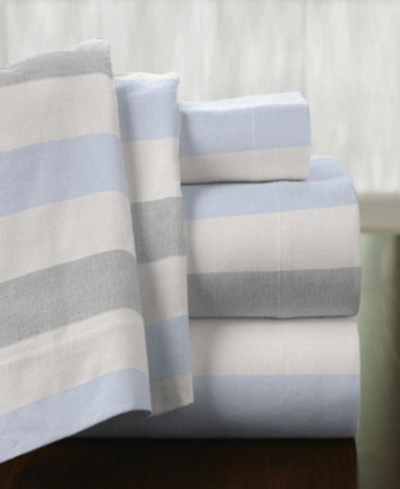 Pointehaven Savannah Stripe Superior Weight Cotton Flannel Sheet Set, Queen In Savannah