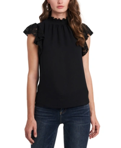 Shop 1.state Flutter-sleeve Smocked-neck Top In Rich Black