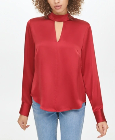 Shop Dkny Front-cutout Top In Holiday Red