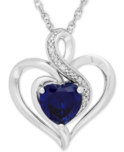 Shop Macy's Birthstone Gemstone & Diamond Accent Heart Pendant Necklace In Sterling Silver In Sapphire