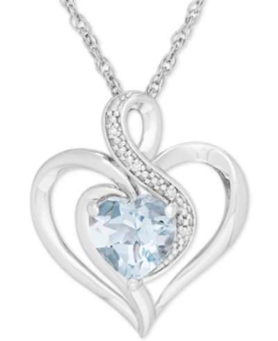 Shop Macy's Birthstone Gemstone & Diamond Accent Heart Pendant Necklace In Sterling Silver In Aquamarine