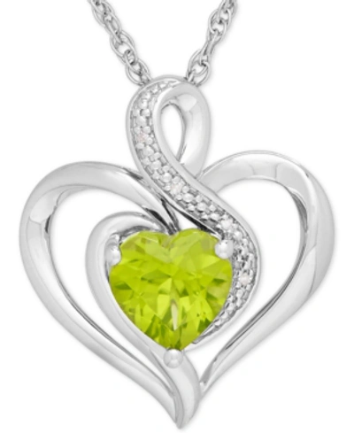 Shop Macy's Birthstone Gemstone & Diamond Accent Heart Pendant Necklace In Sterling Silver In Peridot