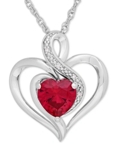 Shop Macy's Birthstone Gemstone & Diamond Accent Heart Pendant Necklace In Sterling Silver In Ruby