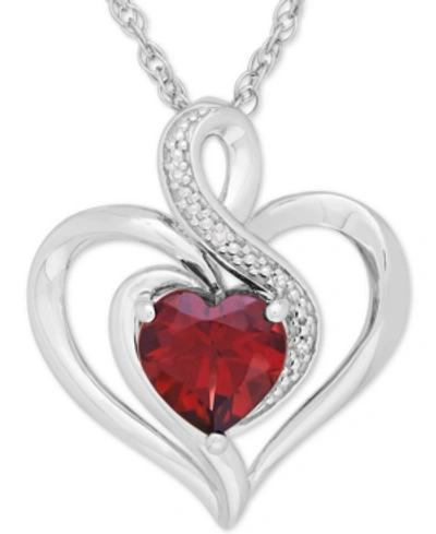 Shop Macy's Birthstone Gemstone & Diamond Accent Heart Pendant Necklace In Sterling Silver In Garnet