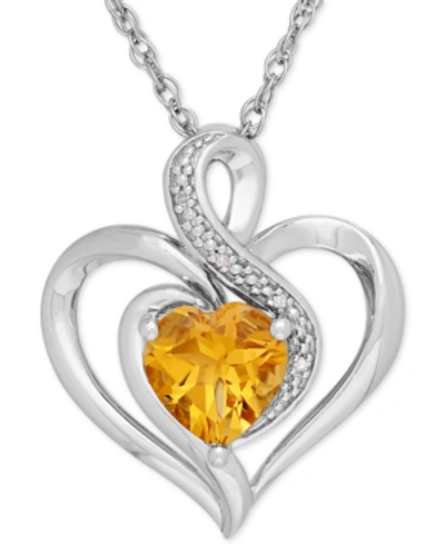 Shop Macy's Birthstone Gemstone & Diamond Accent Heart Pendant Necklace In Sterling Silver In Citrine