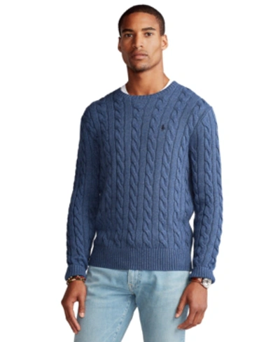 Shop Polo Ralph Lauren Men's Cable-knit Cotton Sweater In Derby Blue Heather