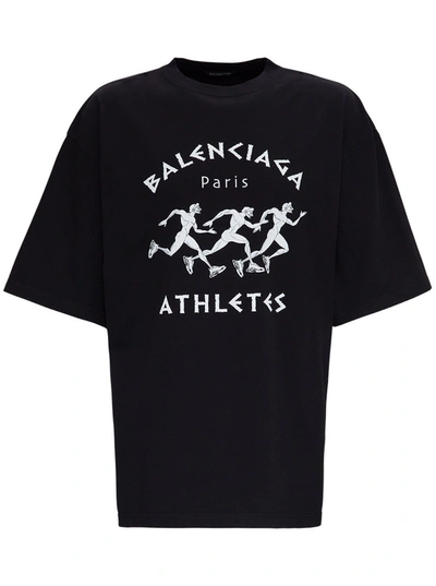 Shop Balenciaga Cotton T-shirt With Print In Black