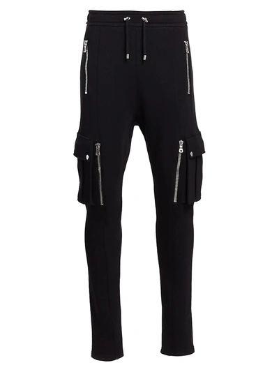 Shop Balmain Men's Cargo Sweatpants In Black
