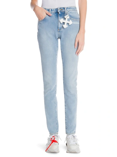 Shop Off-white Women's Logo-charm Skinny Jeans In Bleach