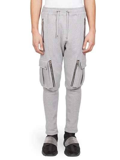 Shop Balmain Men's Cargo Zip Sweatpants In Grey