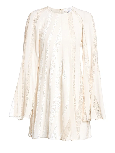 Shop Chloé Women's Mixed Lace Sleeve A-line Dress In Dusty White