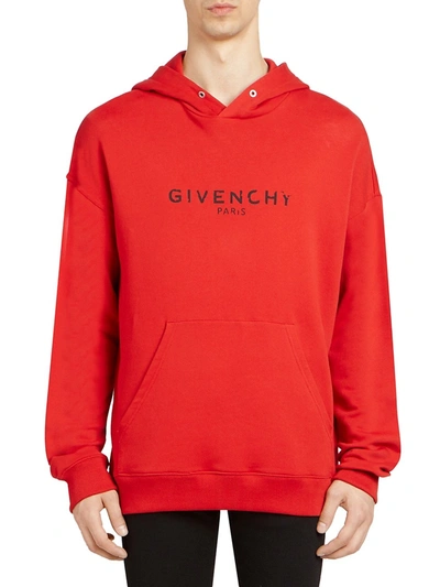 Shop Givenchy Men's Vintage Logo Hoodie In Red