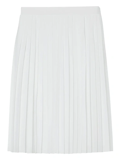 Shop Burberry Pleated Silk Skirt In Optic White