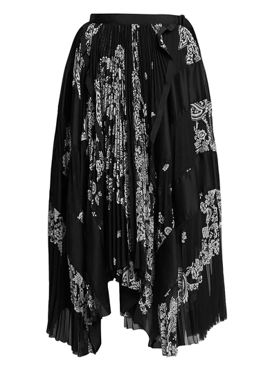 Shop Sacai Women's Asymmetric Floral Pleated Skirt In Black